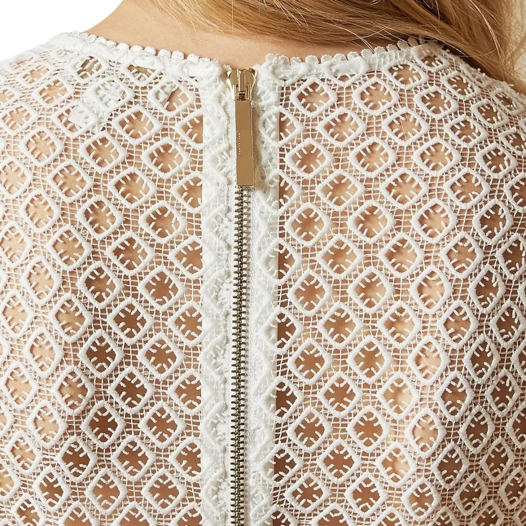 Ted Baker London 12 White Dress Allara Cocktail Mini Semi Formal Large Lace Boho - Image 5