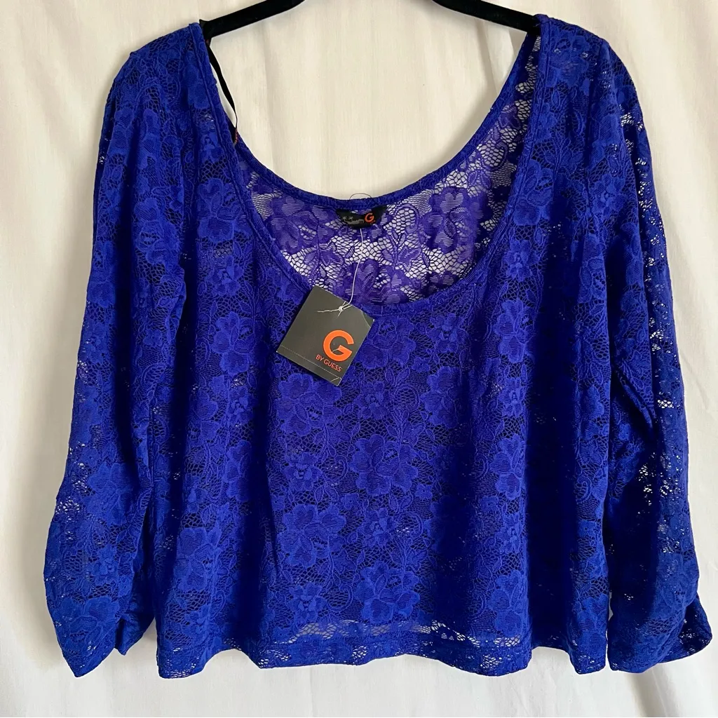 G by Guess Electric Blue Lace Blouse - Image 2
