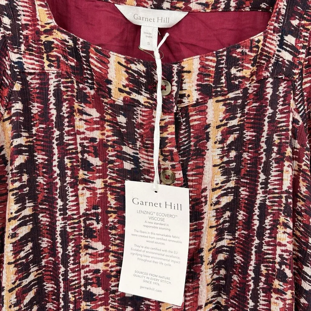 Garnet Hill Jardin‎ Crepe Dress Firesmoke Stripe A-line 3/4 Sleeves Size Small - Image 10