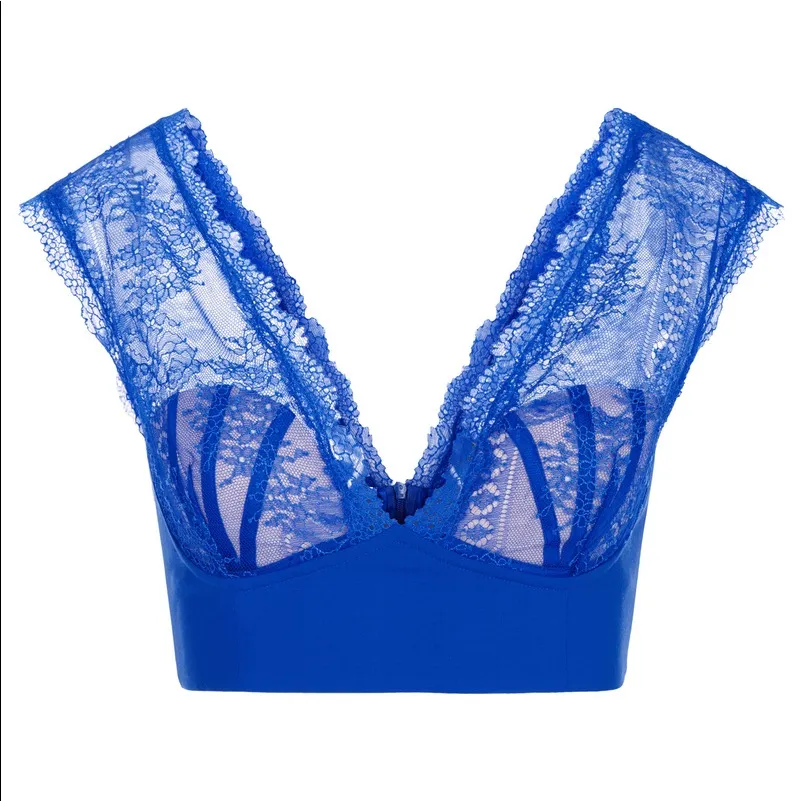 La Perla Hot blue longline Leavers lace bralet - Image 2