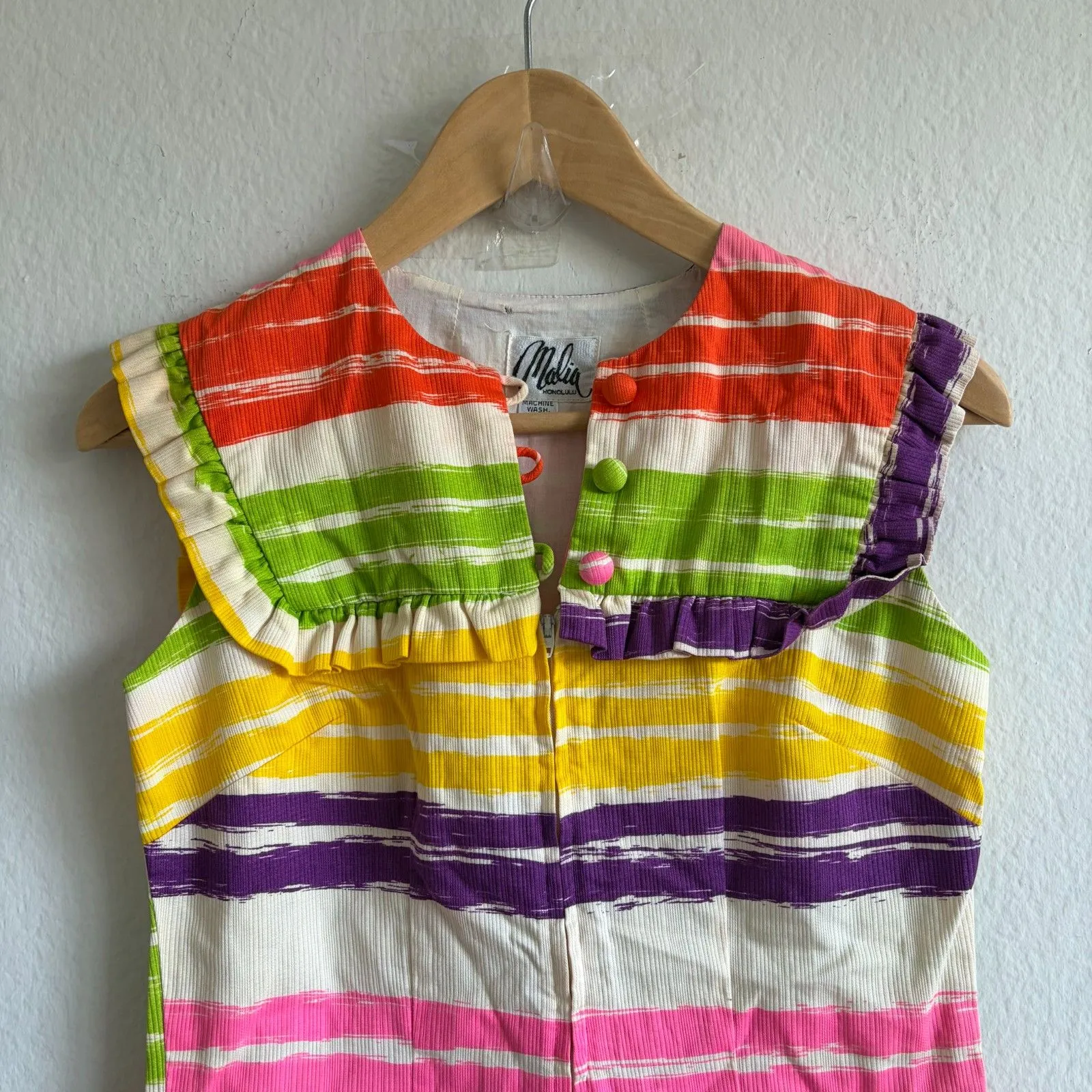 MALIA Honolulu Vtg 70s Handmade Hawaii Stripe Retro Sleeveless Romper Womens S - Image 5