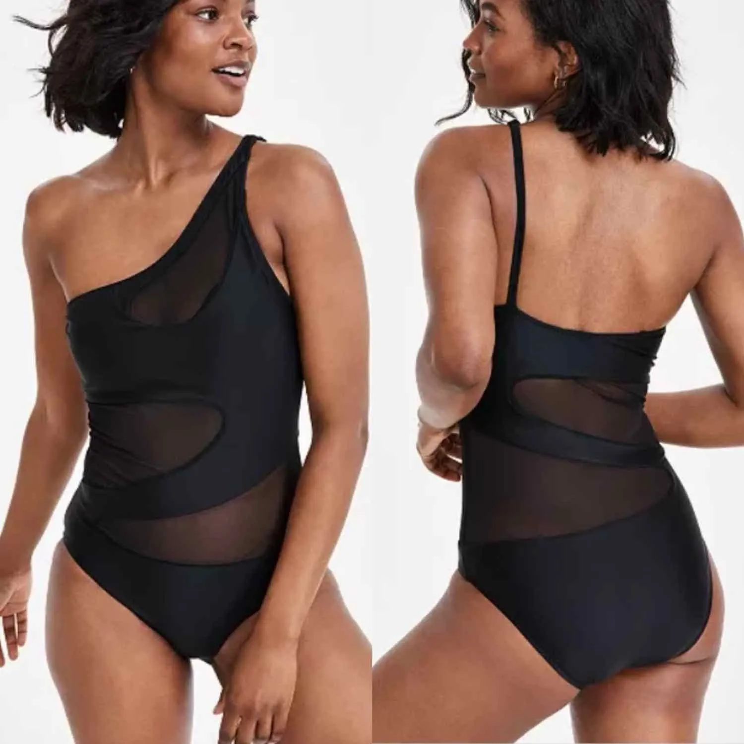 Bar Ill Women's One-Shoulder Mesh Cutout Swimsuit Black Size XL - Image 7