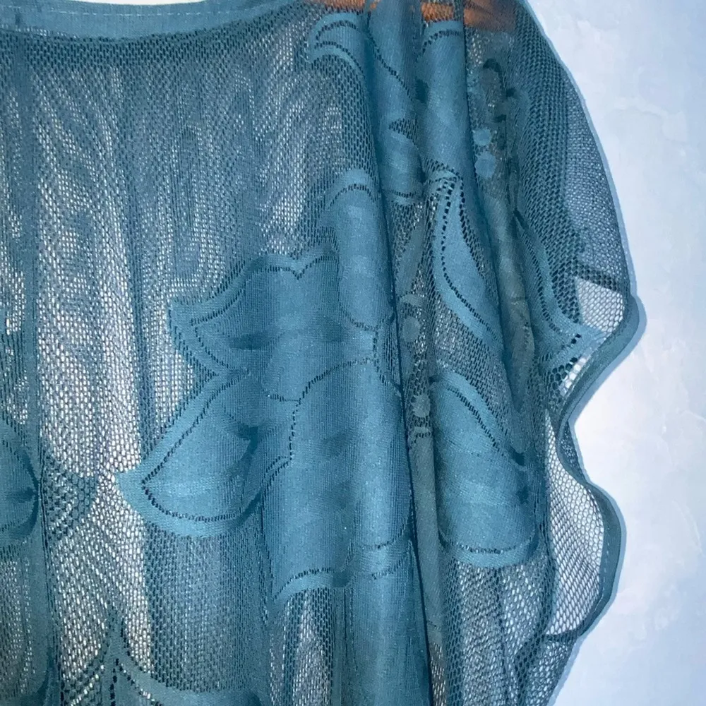 Teal Lace Fringe Hem Cover Up Tropical Floral Boho One Size Blue Size undefined - Image 4