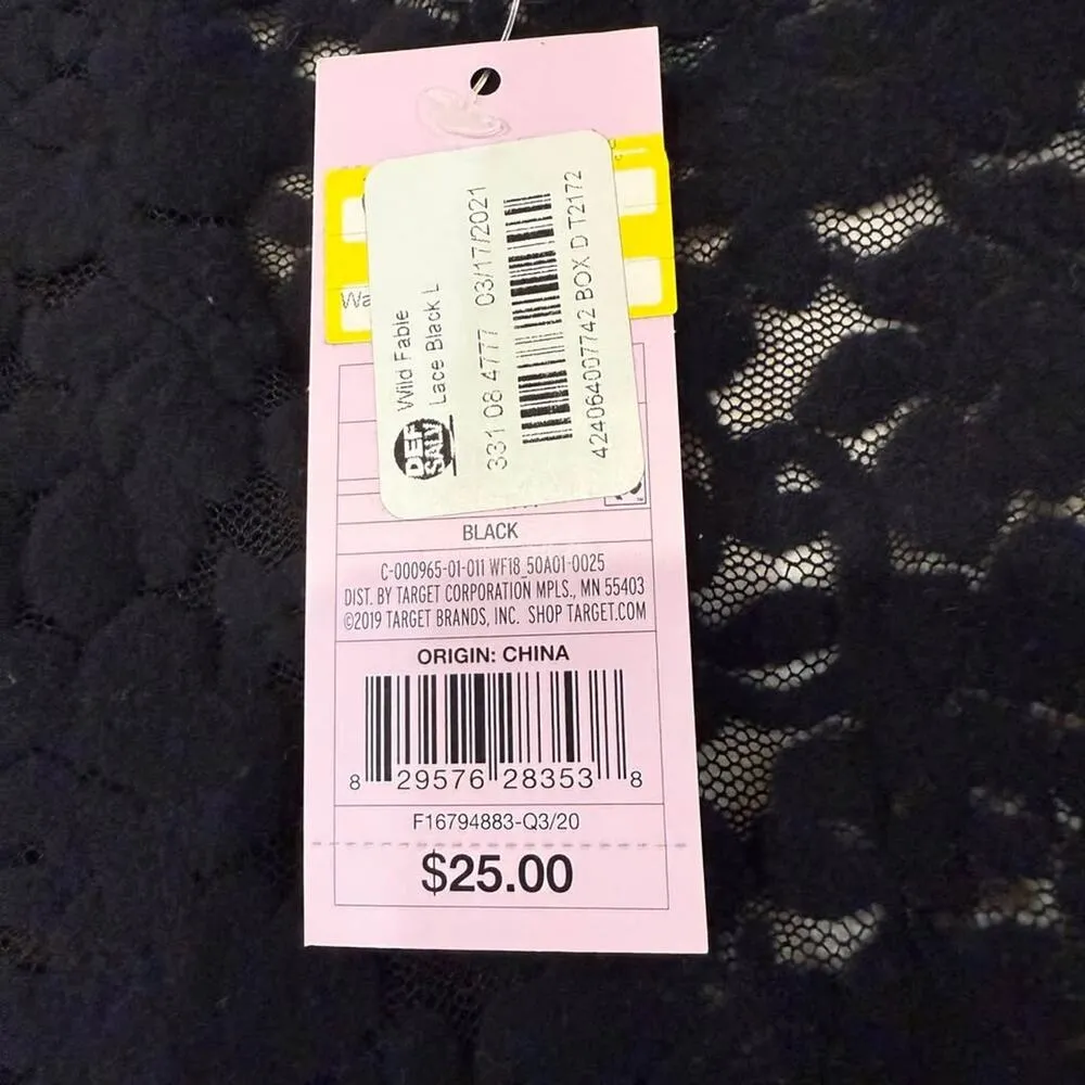 Wild Fable NWT Romantic Babydoll Lace Long Sleeve Mini Dress Womens Large Black - Image 8