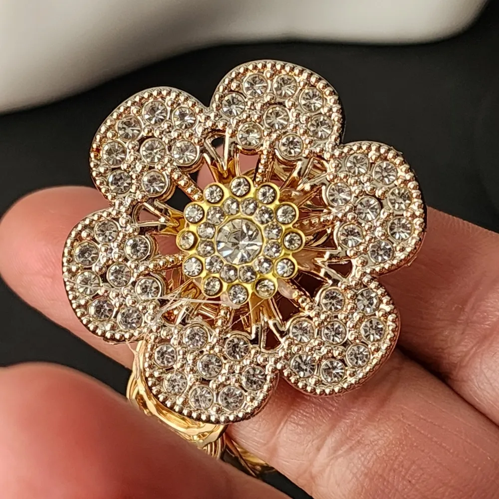 Gold with CZ Stones Flower Arm Bracelets - Image 4