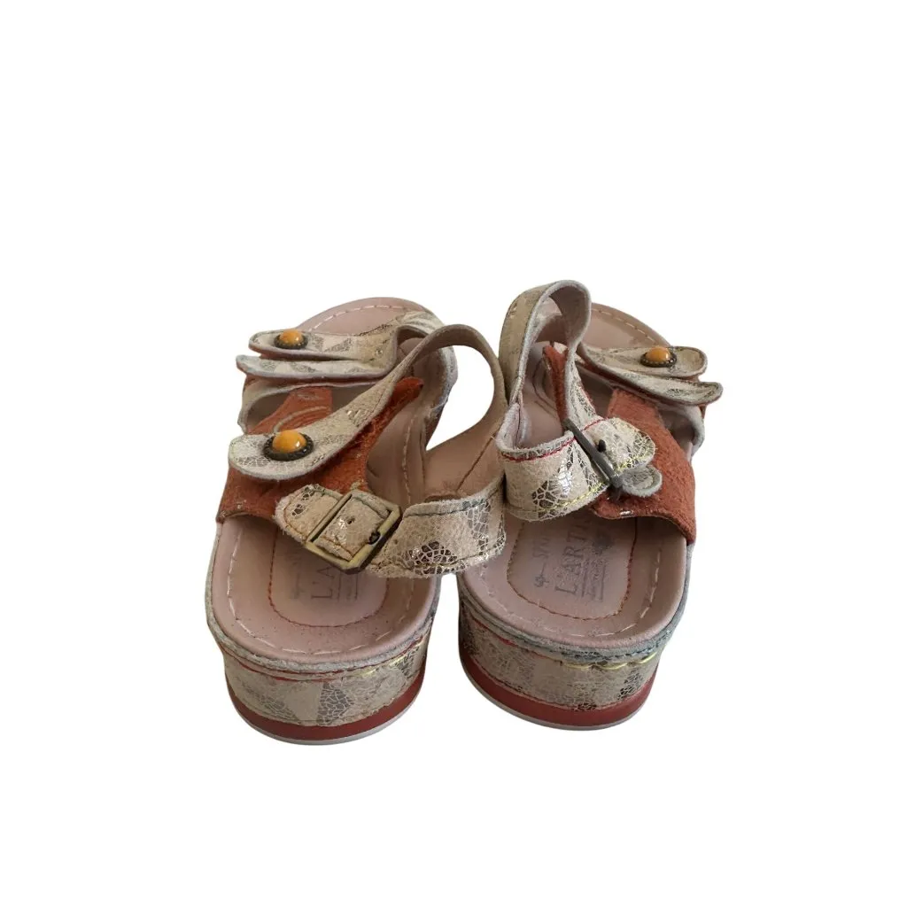 L'ARTISTE Orange Patterned Flat Sandals Size 9 / 39 - Image 4