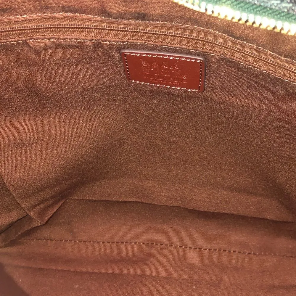 Black Watch Plaid Coated Canvas Leather Oversized Shoulder Bag Metal Feet Blue - Image 10