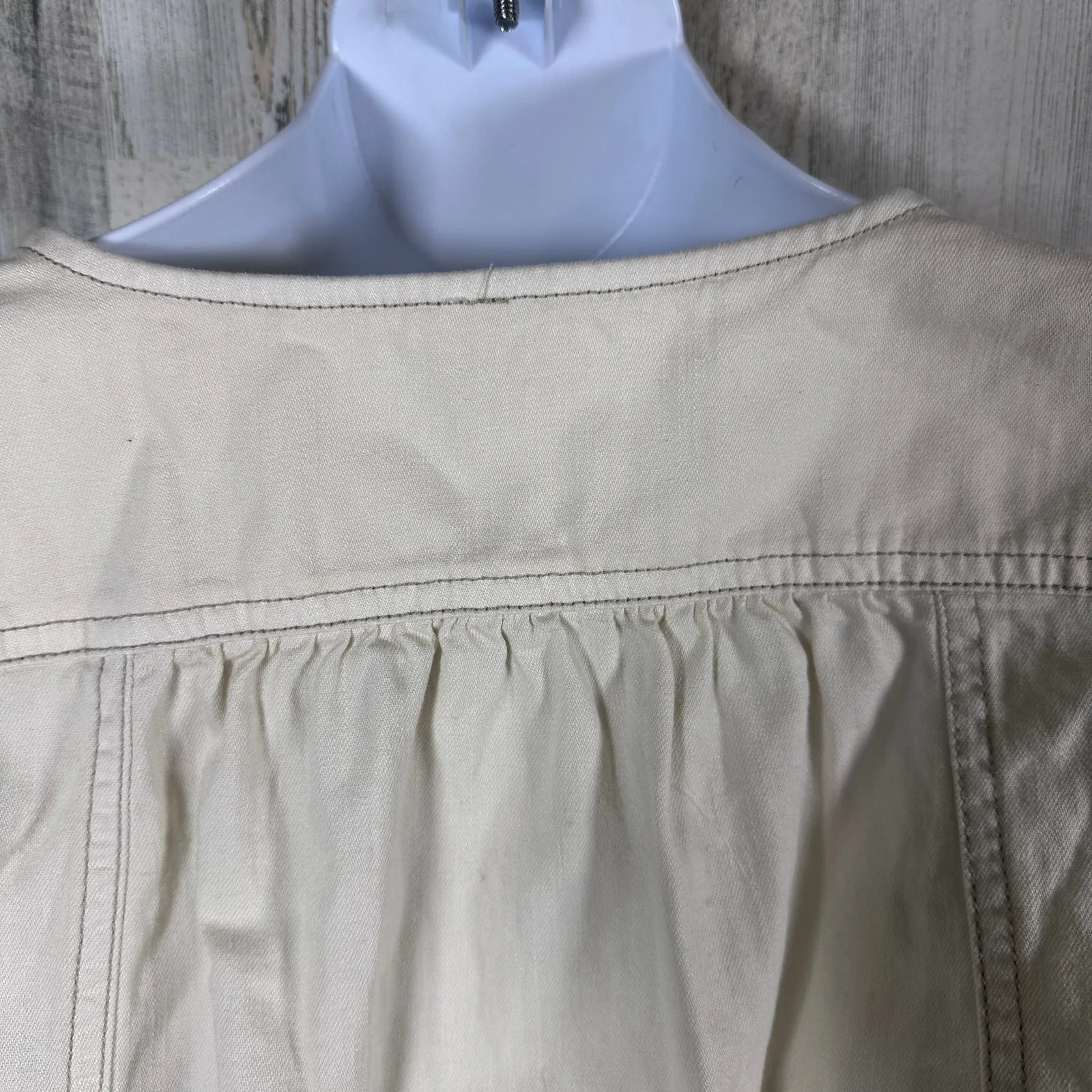 Free People Cotton Denim Wrap Shirt – Cream Long Sleeve Blouse – S - MSRP $128 - Image 8