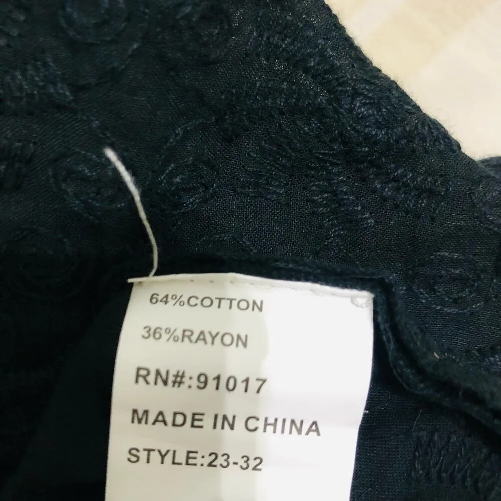 Solitaire Women's Button Up Shirt Embroidered Hi-Low Hem Long Sleeve Black Large - Image 10