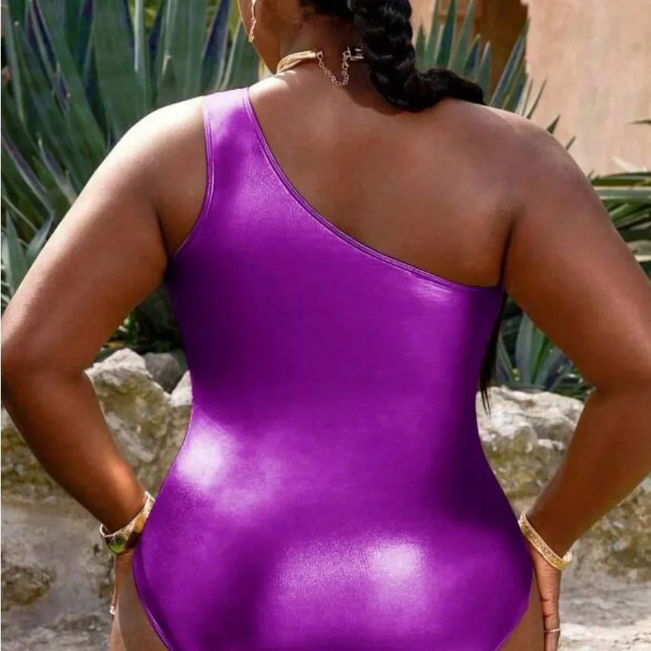 SHEIN Purple One Shoulder Cutout One Piece - Image 2