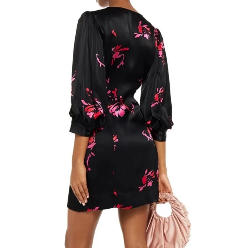 Ganni Crystal-Embellished‎ Floral Print Satin Wrap Mini Dress Size 34 - Image 2