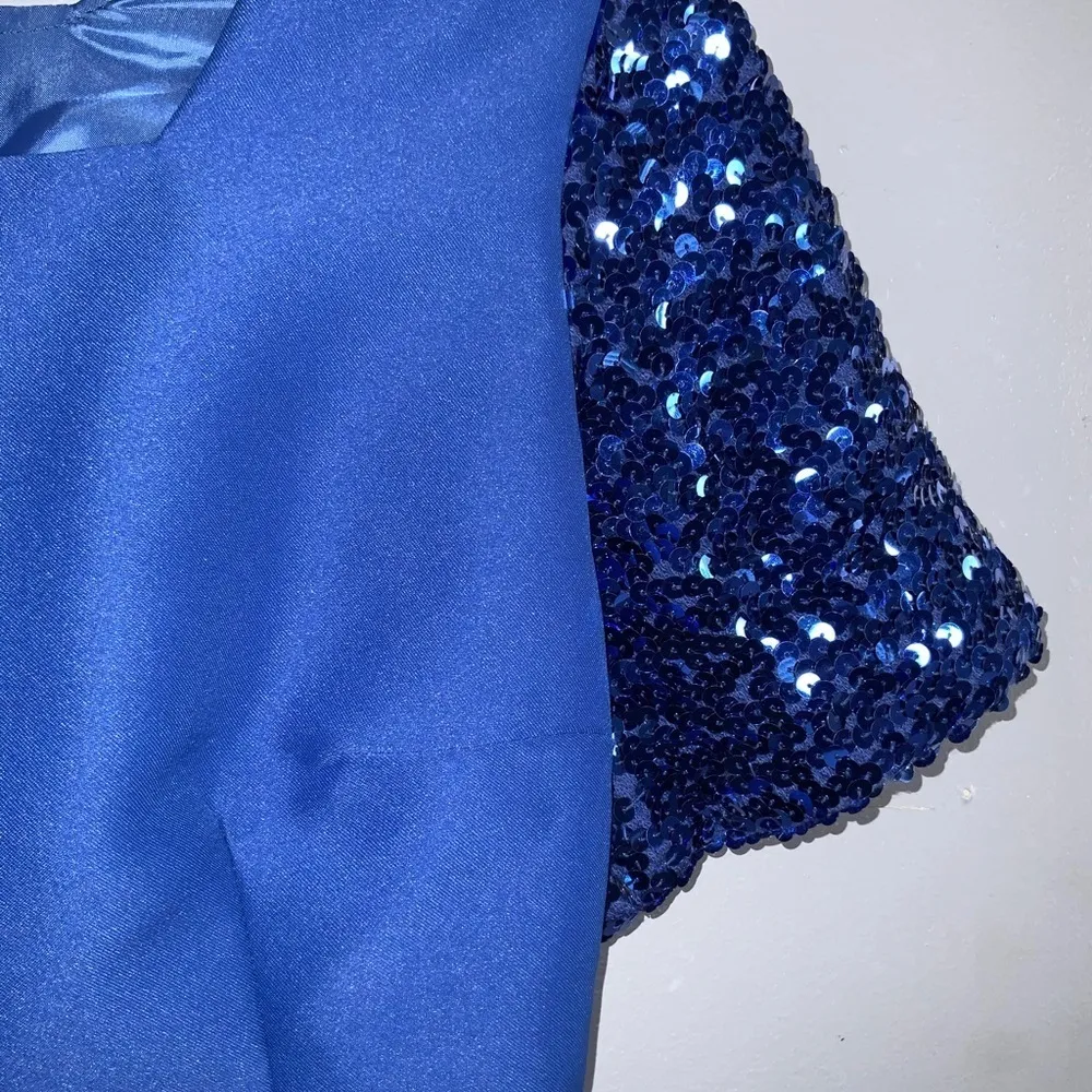 Sapphire Blue Sheath Short Sleeve Short Special Event Sequins Prom Dress XS - Image 4