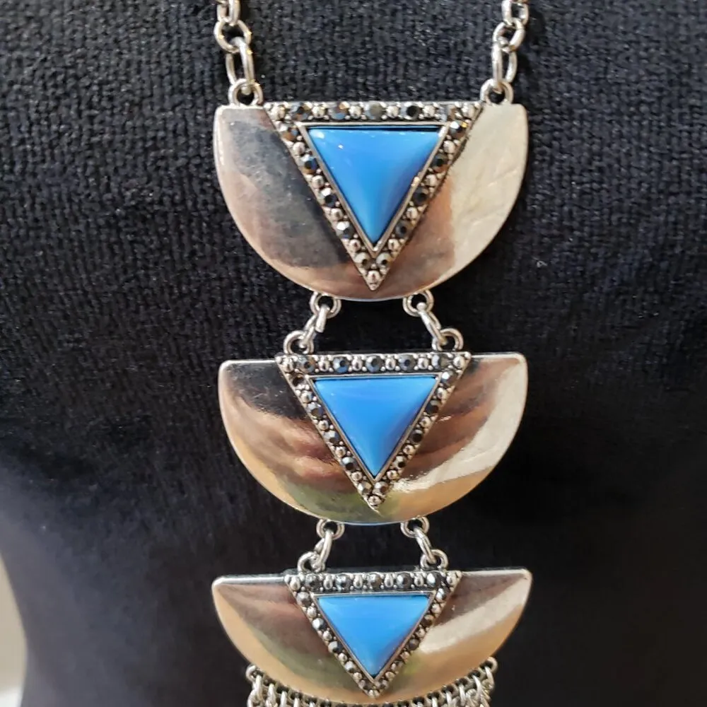 Womens Fashion Periwinkle Blue & Silver Tassel Necklace Jewelry w/ Lobster Clasp - Image 5