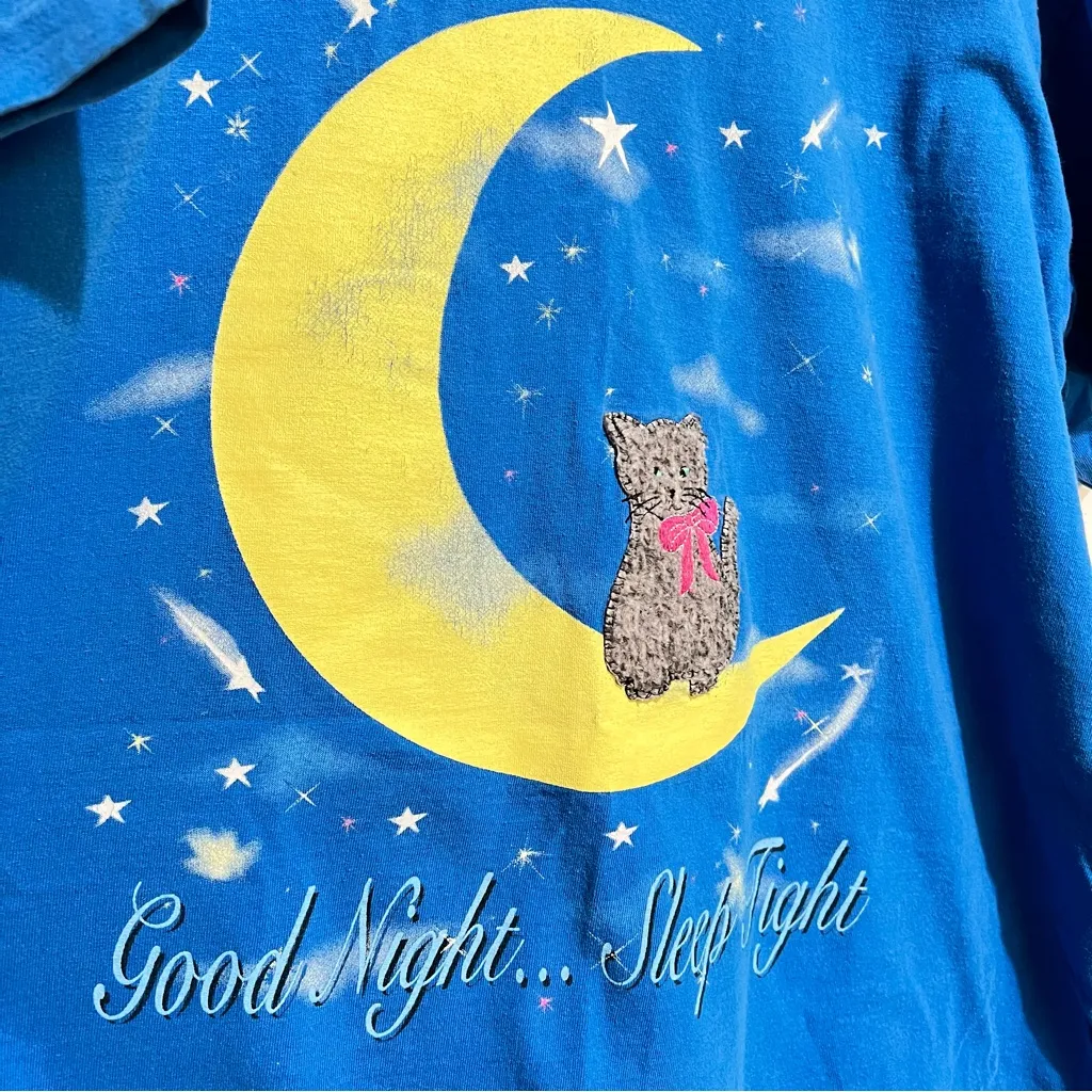 Vintage T shirt oversized Cat Moon Stars :Box A - Image 5