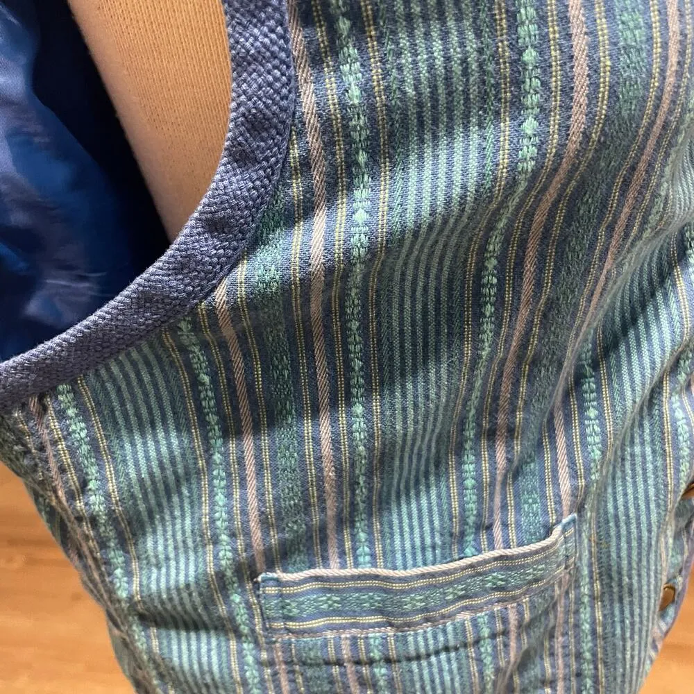 VTG Liz Wear Striped Vest Sleeveless Button Top Vintage Size Large Blue - Image 5