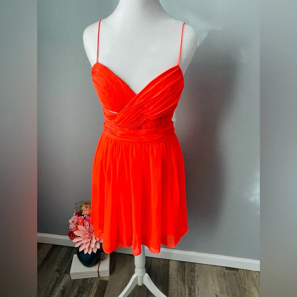 Hailey Logan by Adrianna Papell Neon Orange/Coral Cutout Chiffon Mini Dress - Image 2