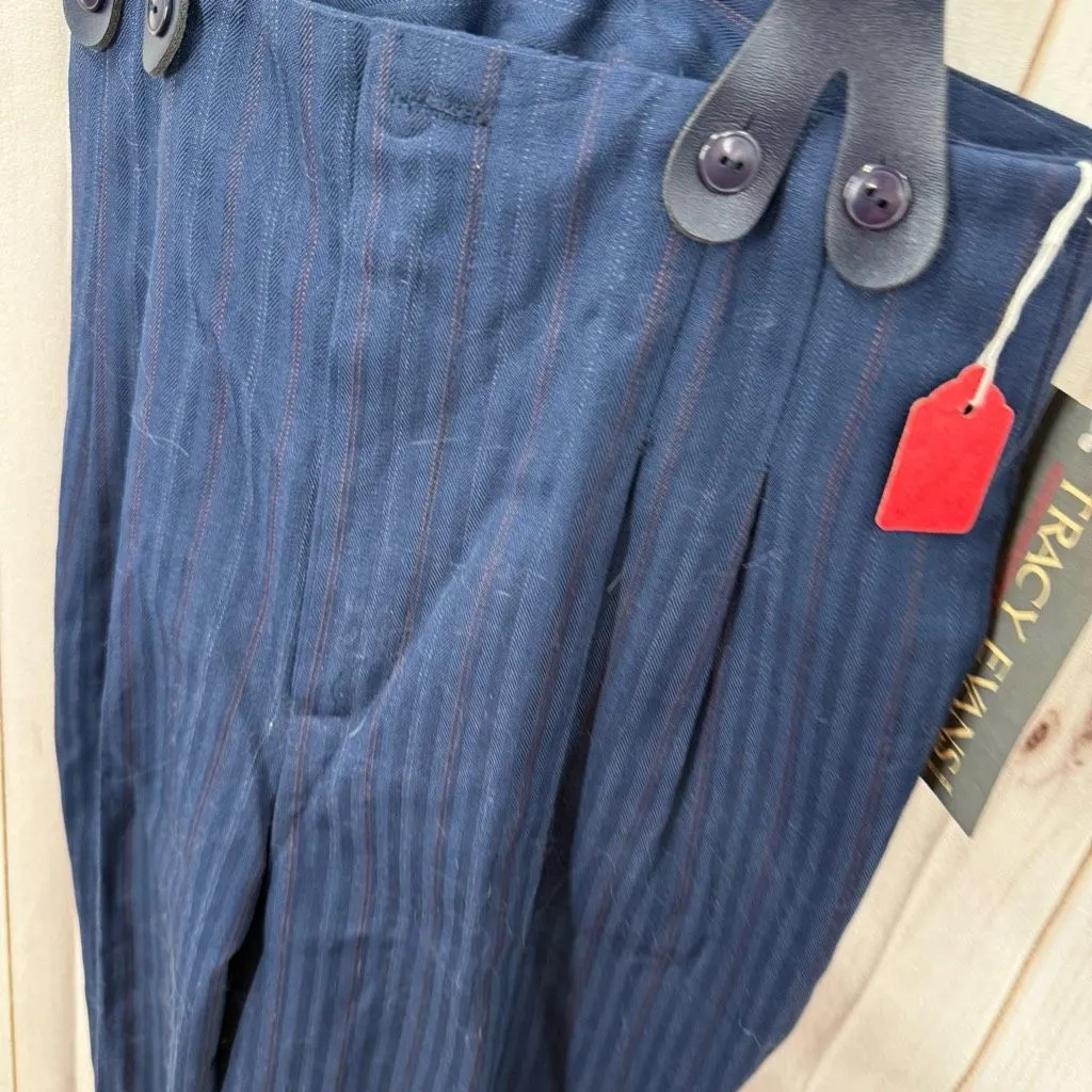 Vintage Tracy Evan’s Women’s 7 Blue Pinstripe Suspenders Pants New Size undefined - Image 3