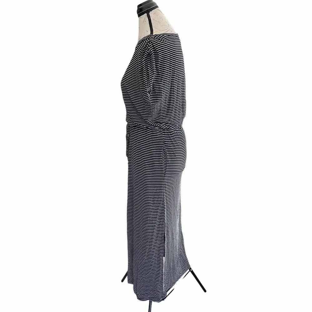 Maurices 24/7 Womens Dress Sz Small Stripe Midi Short Sleeve Preppy Minimalist - Image 4