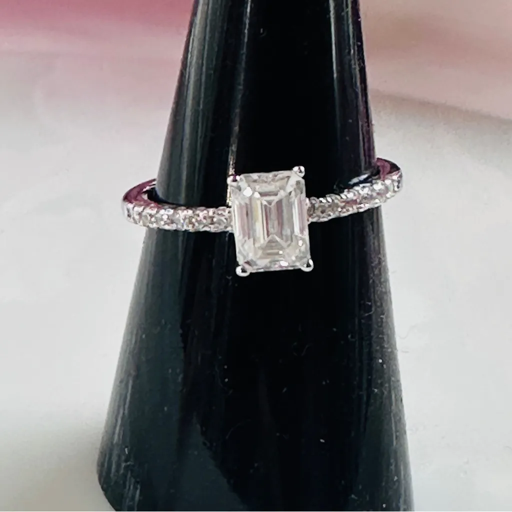 1.0 Carat Emerald Cut Moissanite Ring Silver - Image 7