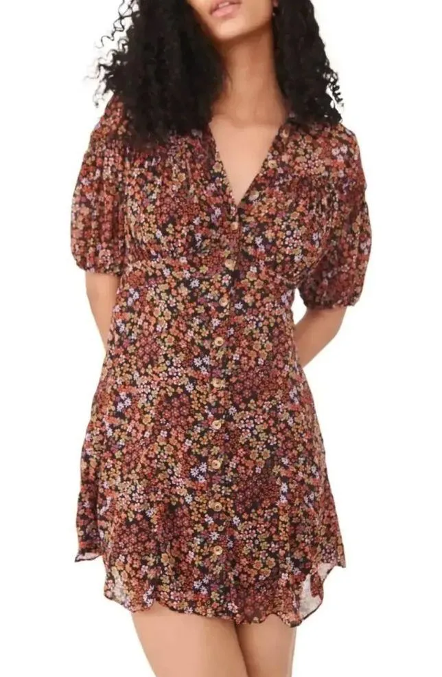 Free People Bonnie Floral Chiffon Mini Dress Size XS - Image 3