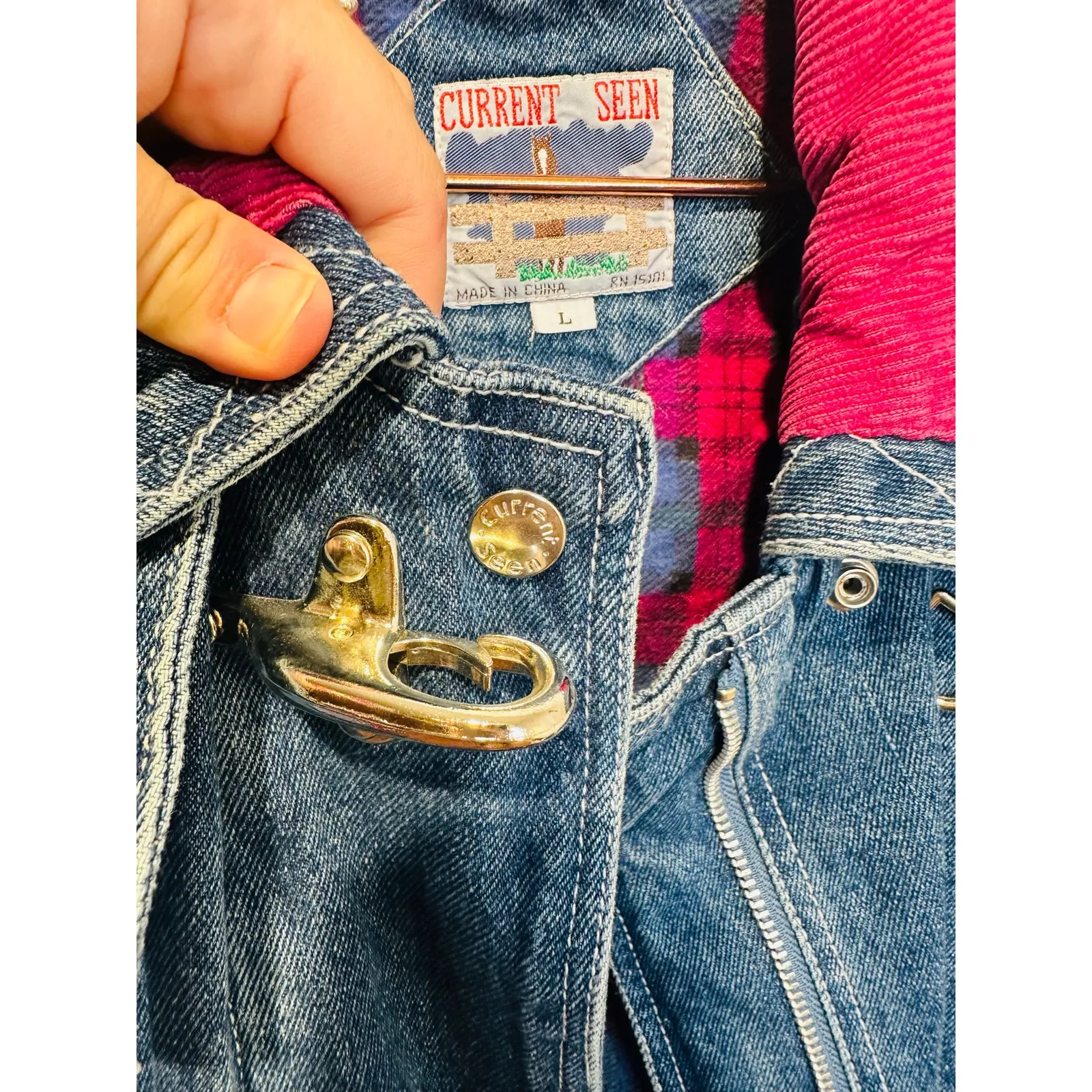 Vintage CURRENT SEEN Women’s Blue Denim Zip Chore Jean Barn Jacket Shacket sz L - Image 11