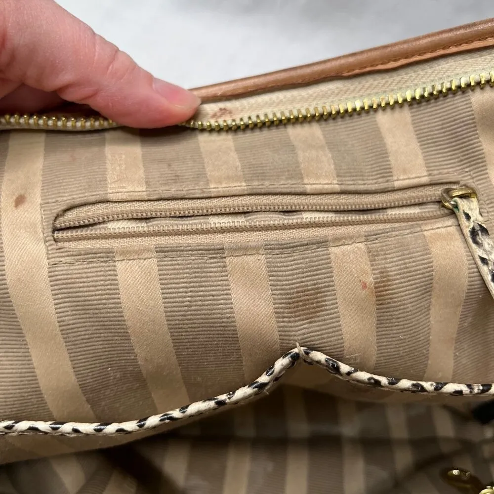 Brahmin Snake Embossed Cream Gray Asher Leather Tote Bag With Tassel Charm - Image 13