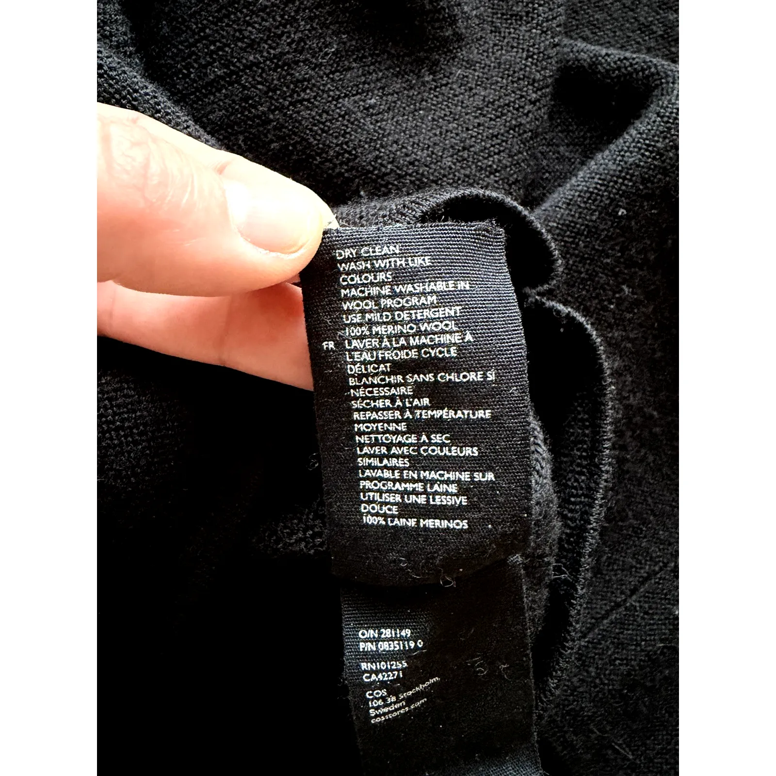 COS Classic Black Merino Wool Knit Pullover Sweater Top Shirt Pockets Medium - Image 5