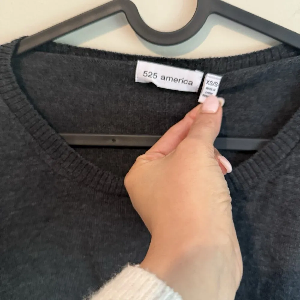 525 America Sweater Size Small Gray Solid Scoop Batwing Long Sleeve Wool 1912 - Image 4