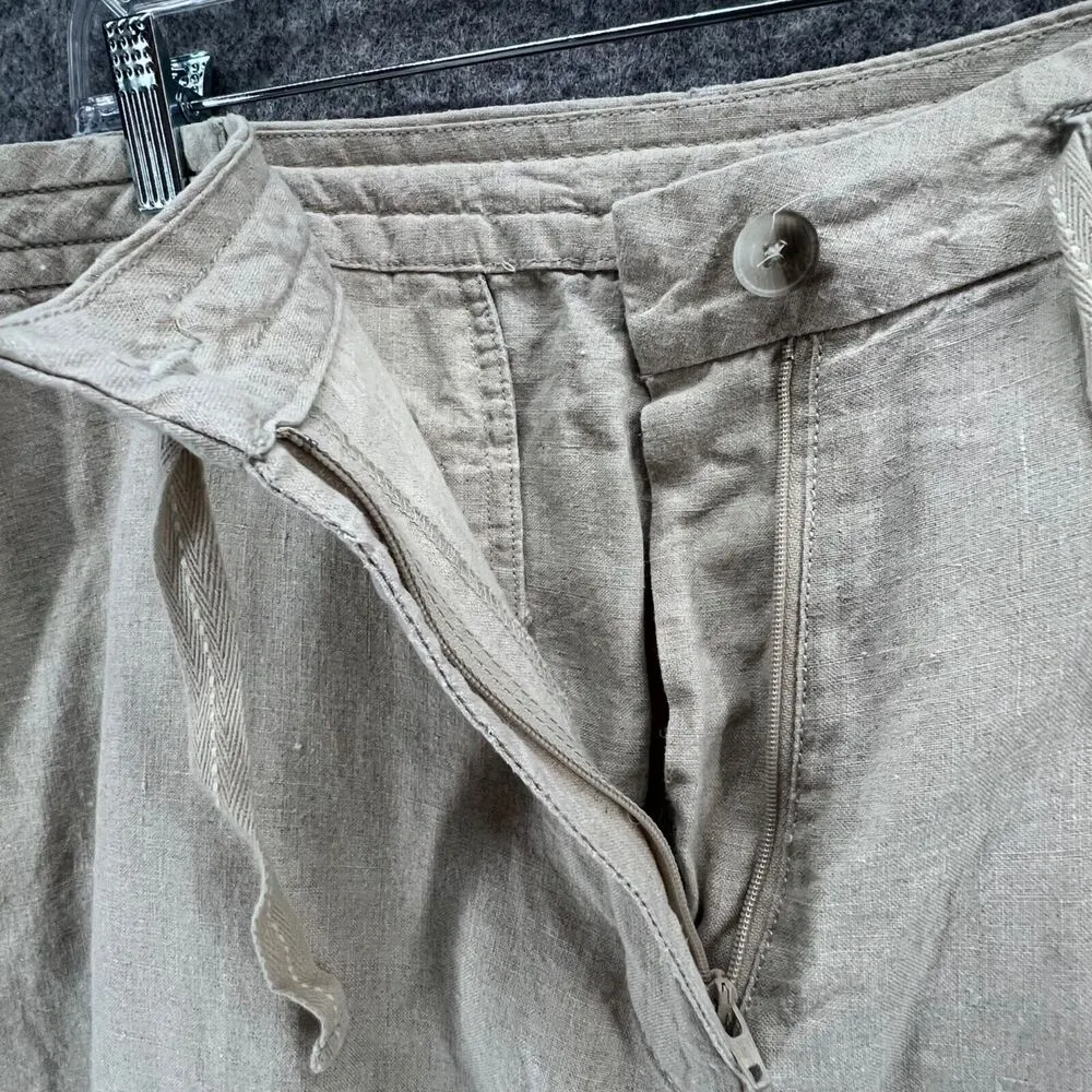 LL Bean Capri Pants Women 24W Beige Linen Classic Fit Drawstring Coastal Resort - Image 3