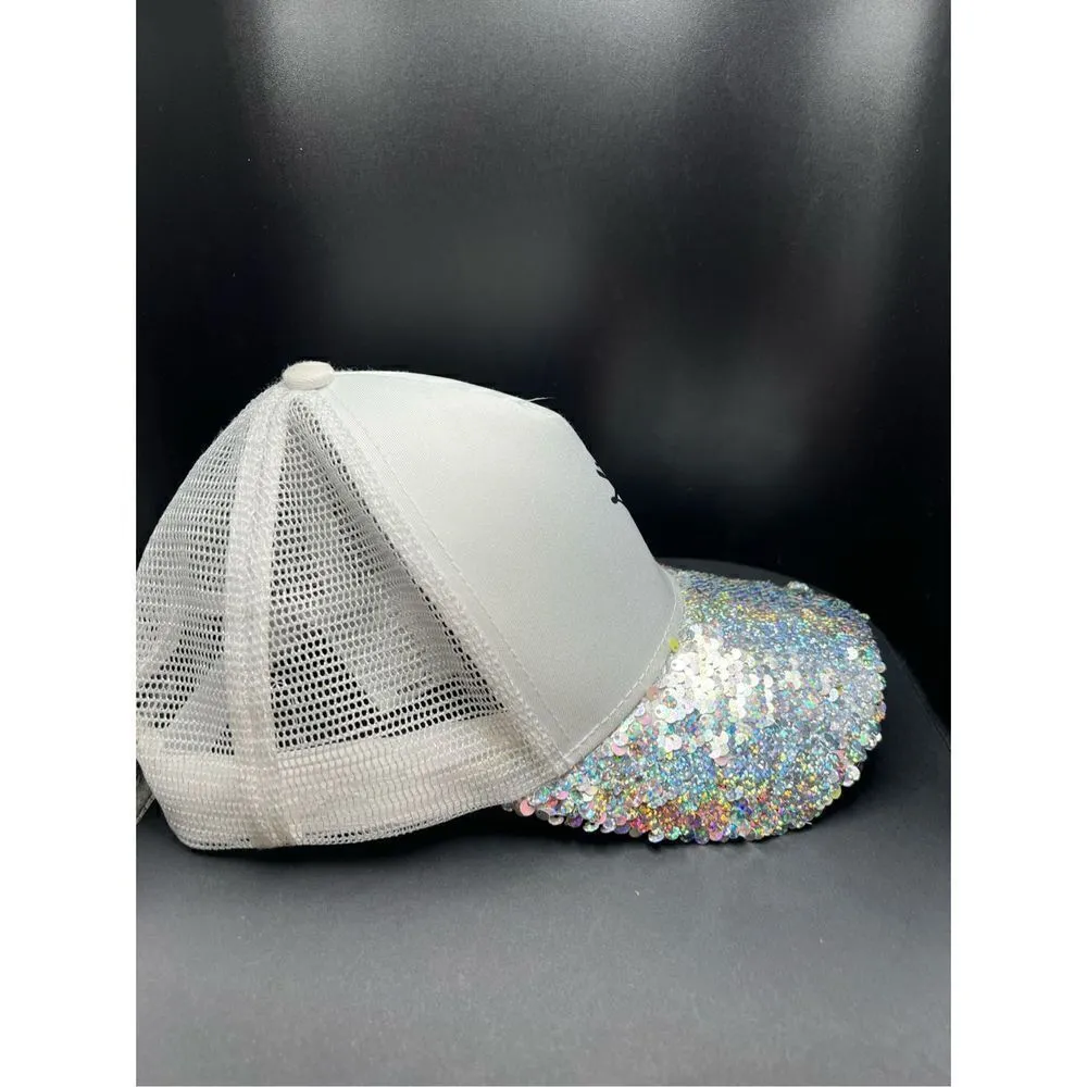 Claire's Flippy Sequin Silver White Rainbow Daisy Hat One Size Fits Most - Image 4
