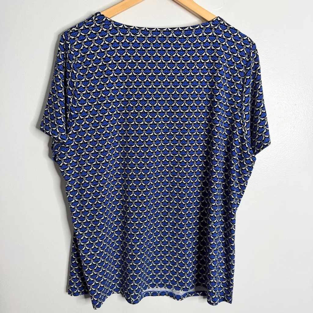 NWT Jones New York Women’s Knit Short Sleeves Blouse Blue White 2X Stretch - Image 2