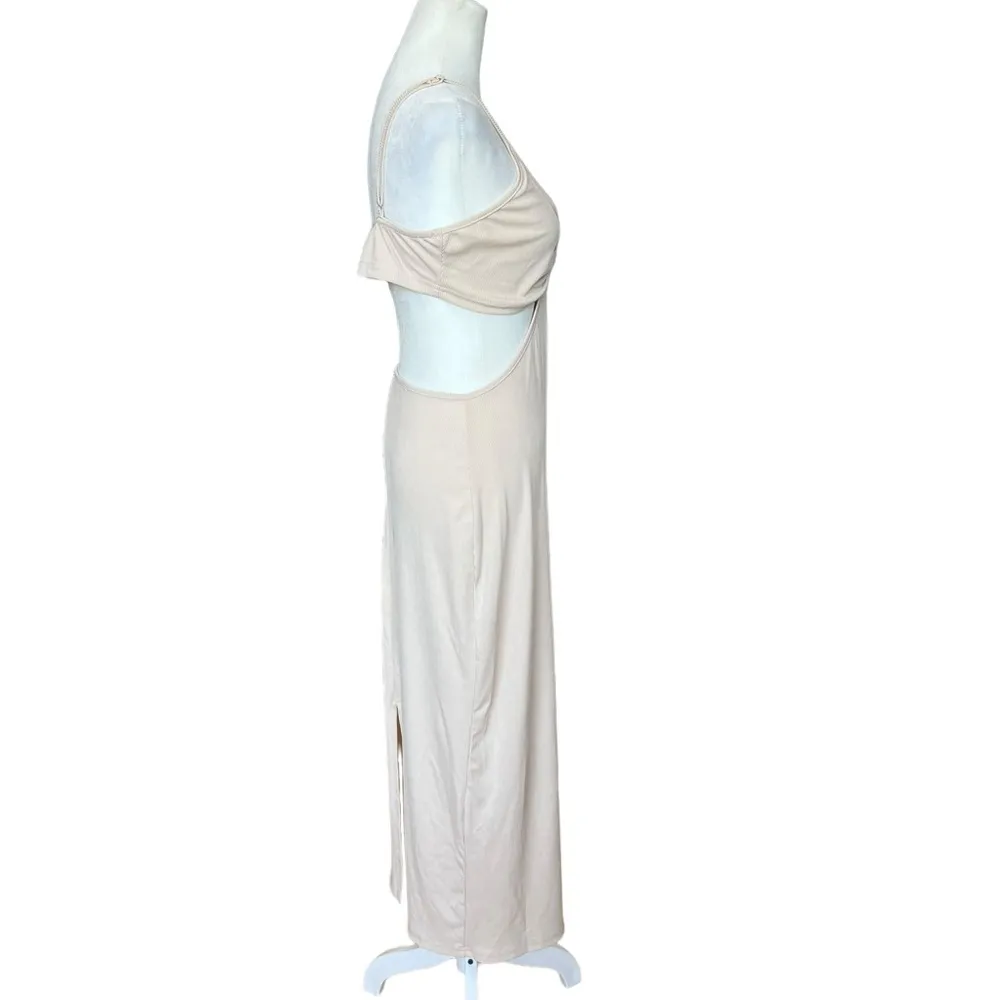 Shein Cream Ribbed Cut Out Maxi Dress Women’s Size Large - Image 3