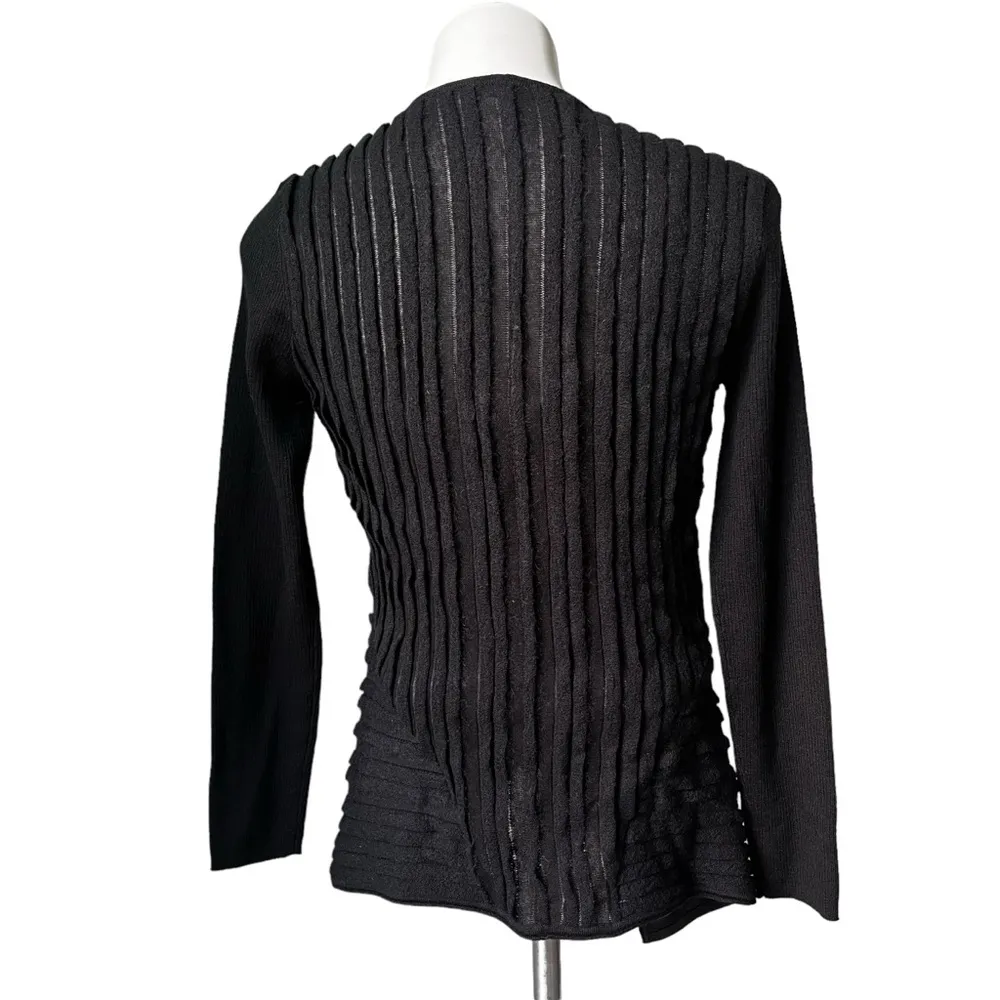 Eileen Fisher Felt Ladder Open Front Cardigan Textured Wool Blend Black  Sz S - Image 7