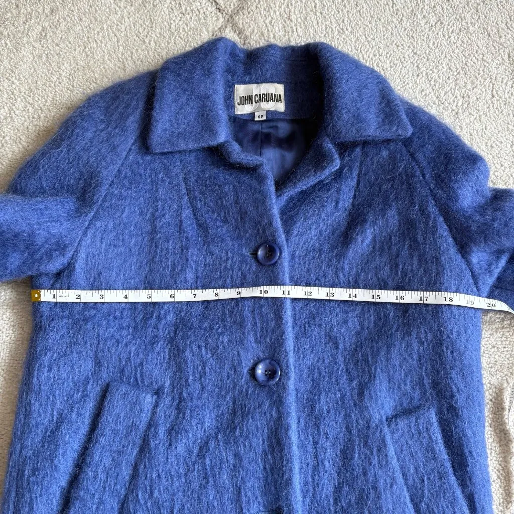 Vintage John Caruana Periwinkle Blue Mohair Midi Coat Elegant Winter Outerwear Size 6P - Image 3