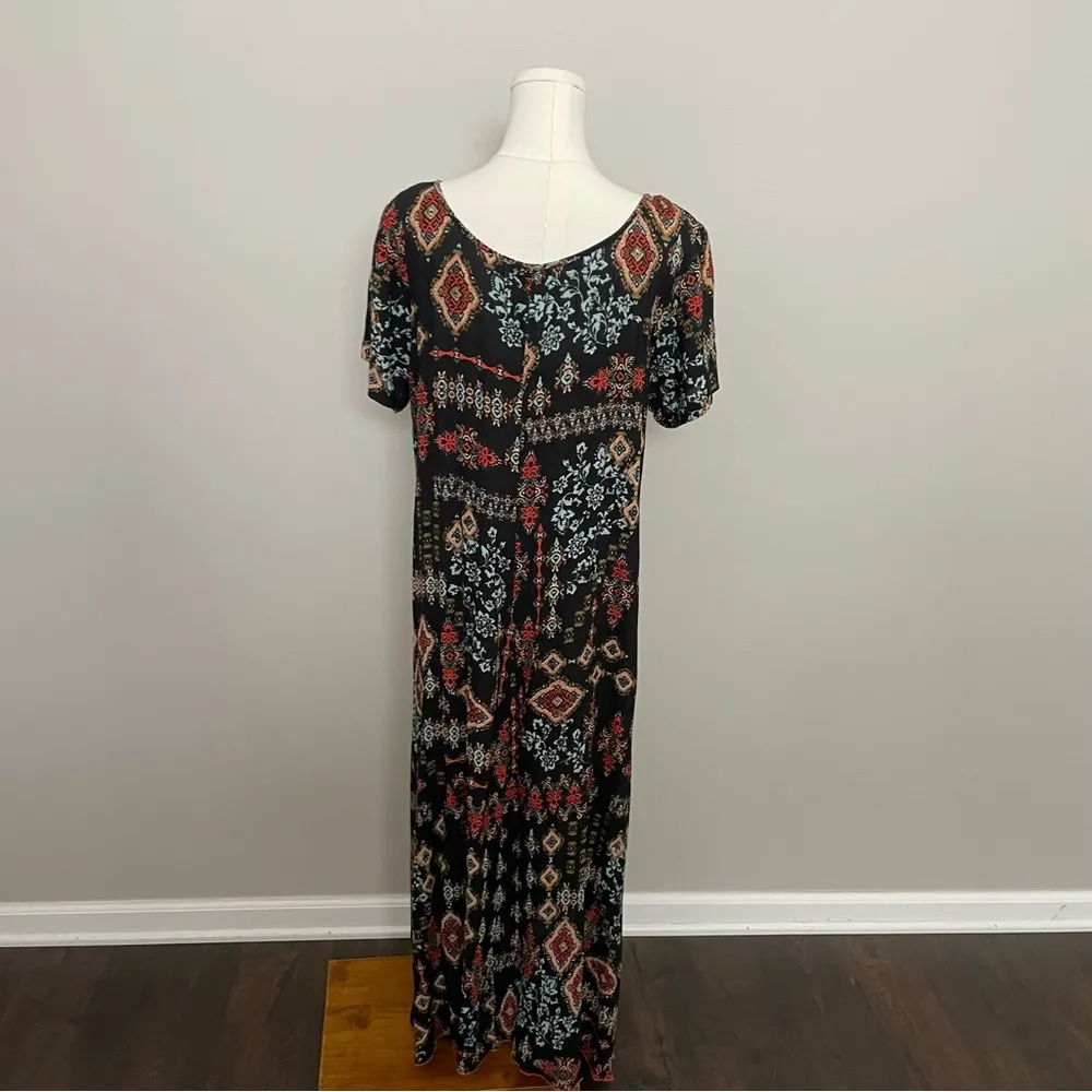 Coldwater Creek Maxi Dress Boho Bohemian Artsy Lagenlook Embroidered Black Red - Image 6