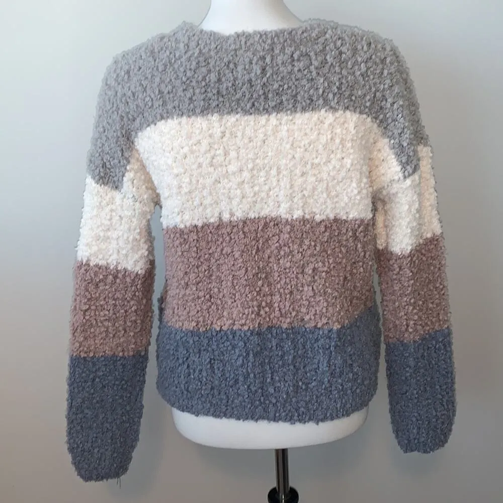 Pink Rose Striped Color Block Popcorn Knit Sweater Sz M - Image 7