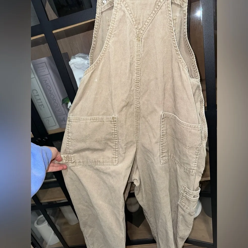 Vintage 2000 Old Navy Overalls corduroy khaki beige long adjustable y2k utility - Image 8