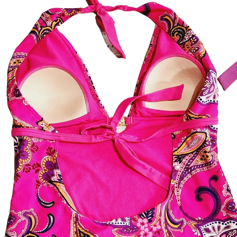 JACLYN Smith Plus Size Pink Paisley One Piece Tie Backs Swim Suit Size 14 - Image 5