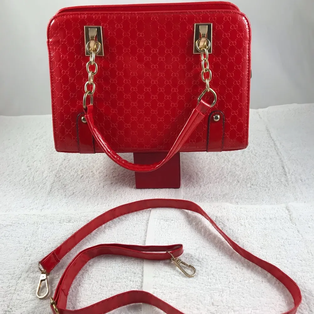10x10 Crossbody red shiny quilt patent purse - Image 3