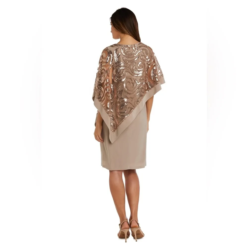 NEW R&M Richards 2584 Short Mother Of The Bride Dress Caramel Gold Sequin Size 6 - Image 2