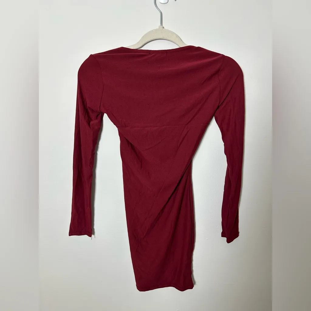 PrettyLittleThing cherry red soft touch square neck long sleeve bodycon dress - Image 3