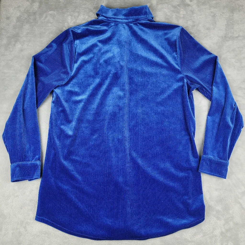 Soft Surroundings Women's Textured Velvet Boyfriend Shirt Sapphire Blue Size M - Image 11