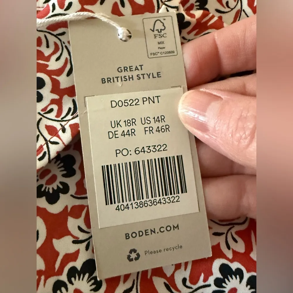 Boden Floral Dress Retro Button Up Long Sleeve Pockets NWT Women’s Size 14 14R - Image 4