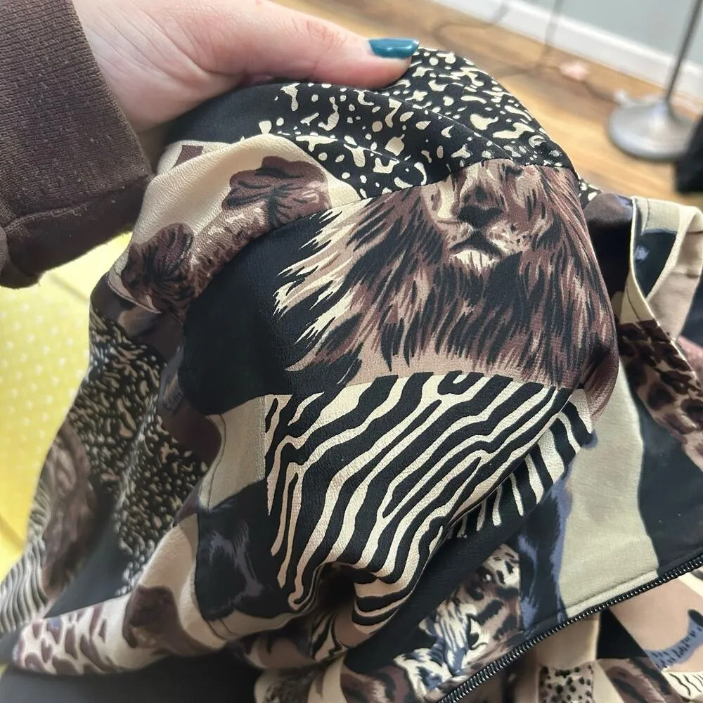 90s Vintage Bomber Jacket Animal Print Patchwork Silk Leopard Cheetah Elephant L Brown Size L - Image 6