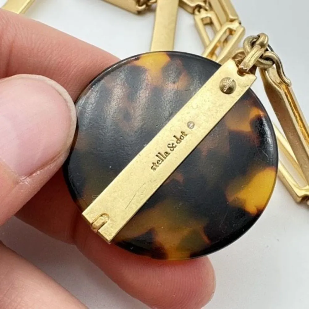 Stella & Dot Jaya Tortoiseshell Necklace Gold Paper clip‎ chain career statement - Image 7