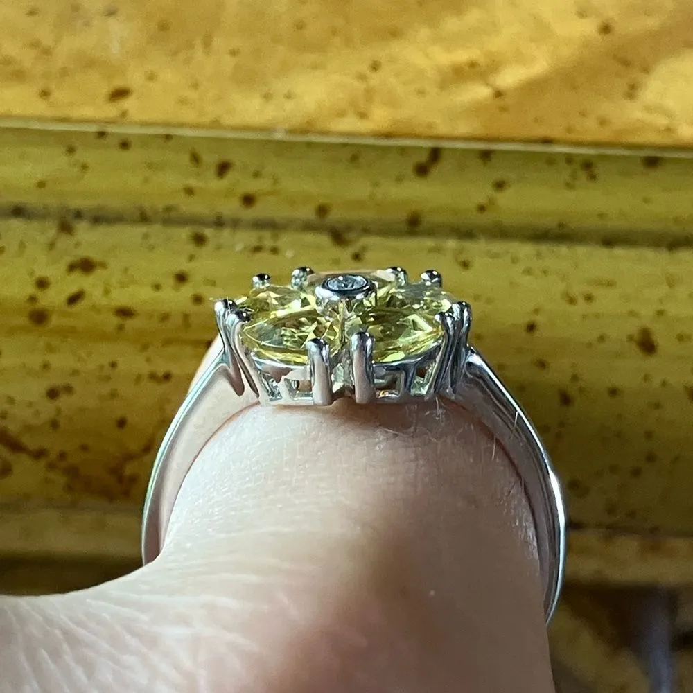 Natural Heliodor Moissanite Sterling Silver Flower Ring Size 10 Yellow - Image 2