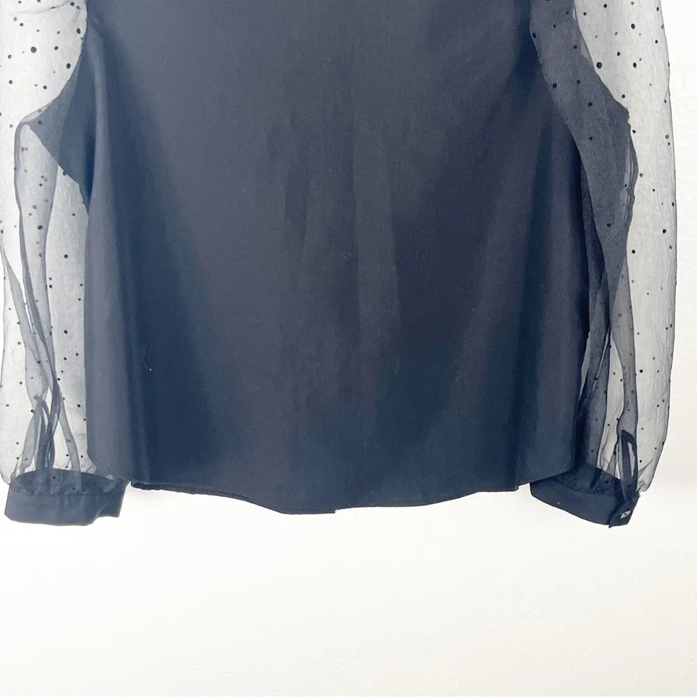 ZARA Black Sheer Long Puffy Sleeves Button Blouse, Size Medium - Image 8