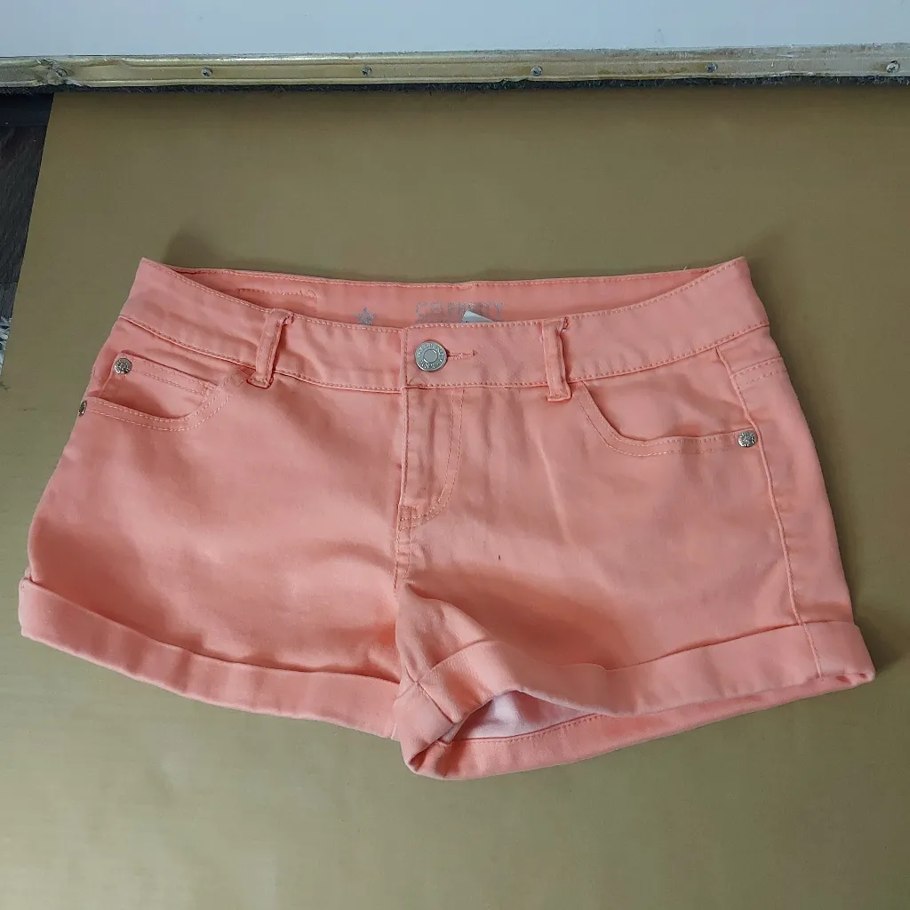 Celebrity Pink Desert Flower Denim Jean Shorts 7 (Juniors) Peach Summer Casual - Image 3