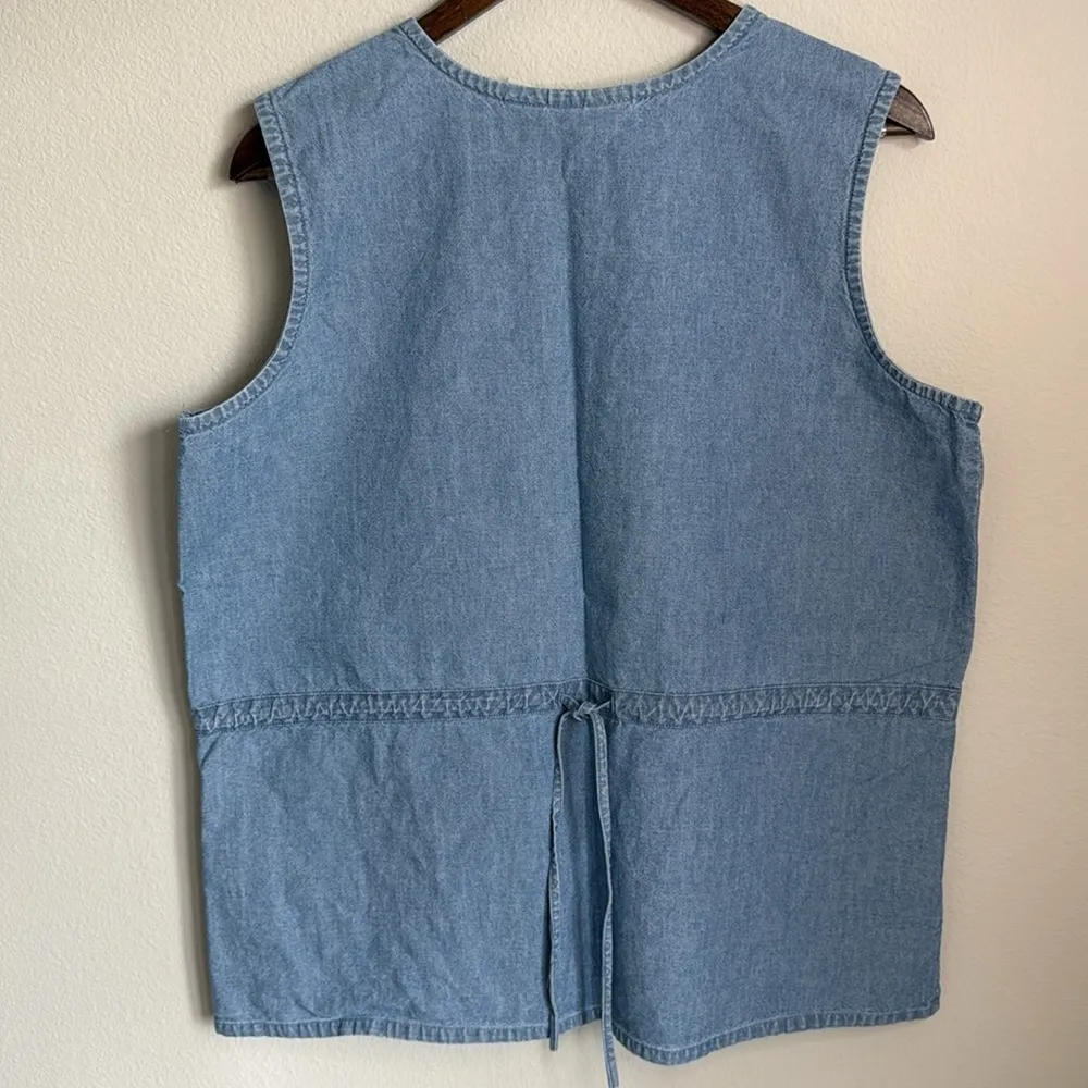 Basic Editions Blue Denim Vintage Sleeveless Top with Tie Back Size XL - Image 2