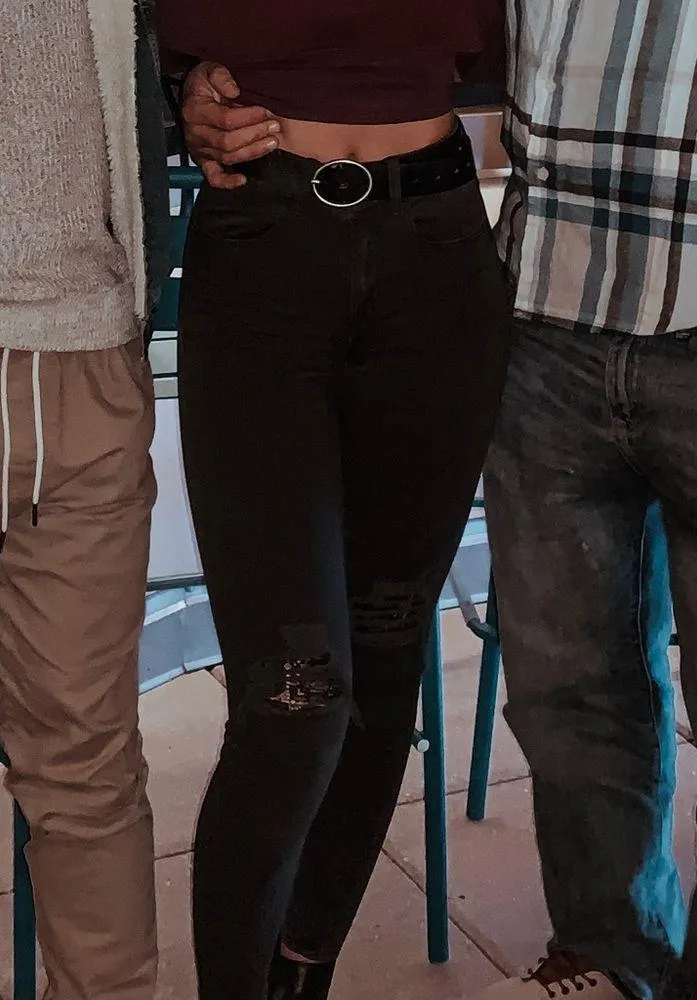 American Eagle High Rise Washed Black Lace Knee Rip Jeggings - Image 5